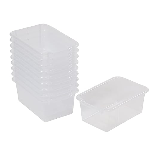 ECR4Kids Scoop Front Storage Bins, Multipurpose Organization, Clear, 10-Piece