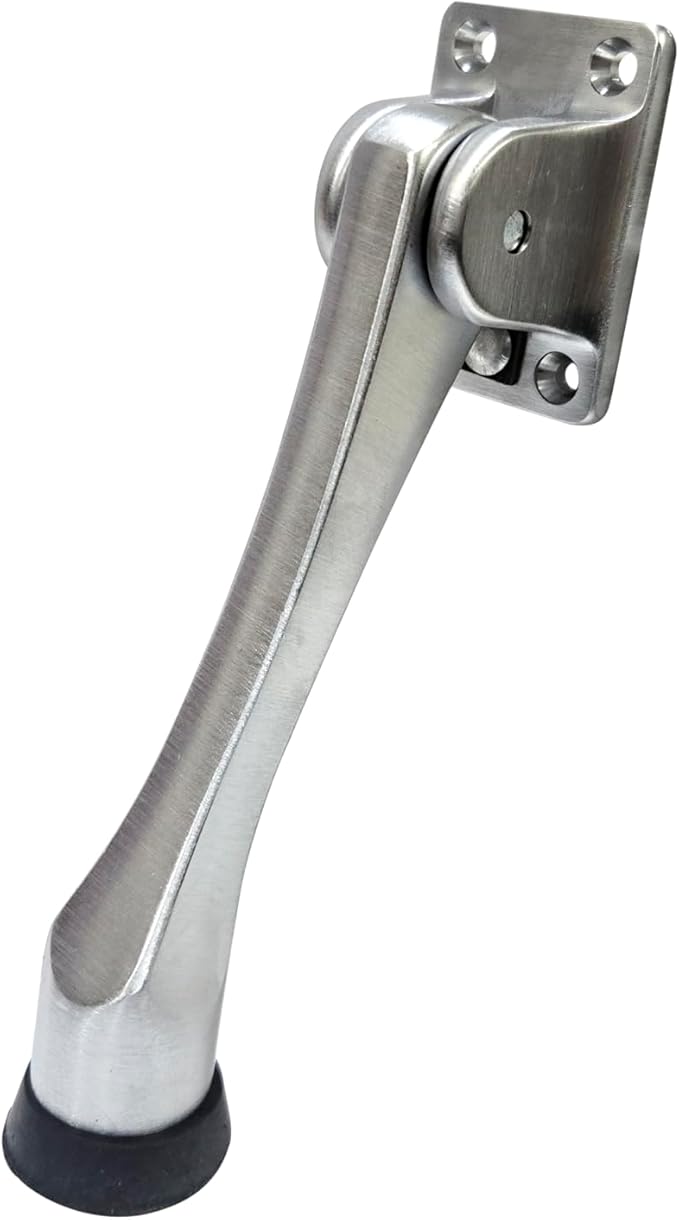 QCAA Solid Brass Drop Down Door Stop, 5", Satin Chrome, 1 Pack