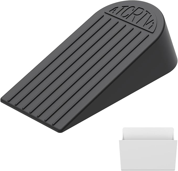 Rubber Extra Large Door Stoppers - 1 Pack Black 1.9 Inches Big Door Stopper Wedge for Bottom of Doorstop,Door Stop for Heavy Duty Doors for Commercial & Home with Self Adhesive Holder