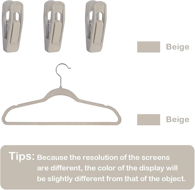 Trgowaul Velvet Hangers - Strong Finger Clips for Thin Pants (20pc, Beige)