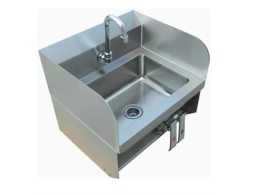 Commercial Stainless Steel Wall-Mount Hand Sink with Side Splash with Knee Pedals - Dimensions 15x17