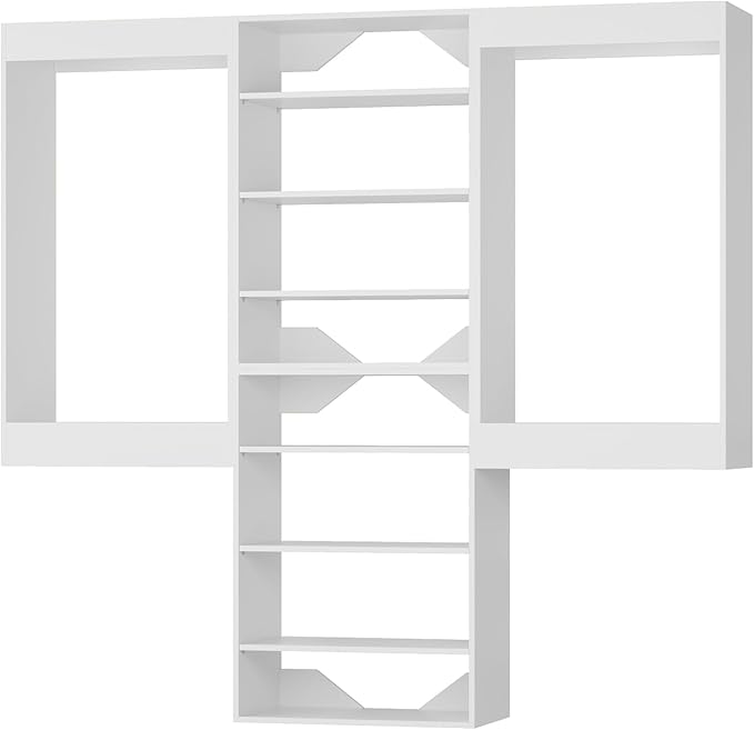 Modular Closet System, 102" Wide Closet Organizer System with Hanging and Towers, Wood Tower Closet Storage for Walk In Closets, Wall Mounted Wardrobe Organizer Kit System, Bedroom,White