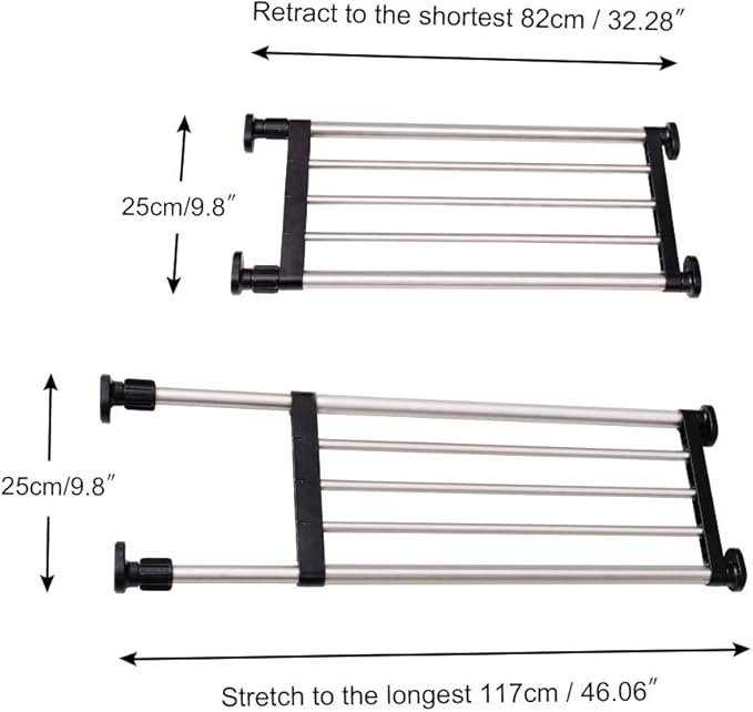 BAOYOUNI Expandable Shelf Closet Tension Rod Adjustable Shelving Unit Storage Rack Organizer Hanger Space Saving Divider for Wardrobe, Cupboard, Kitchen, Bathroom Use, Black