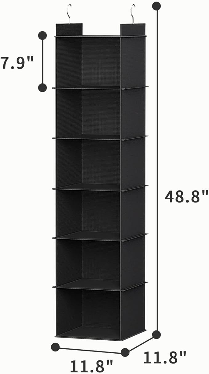 YOUDENOVA Hanging Closet Organizer, 6-Shelf Closet Hanging Storage Shelves, Black