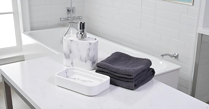 Hymmah Marble Pattern Bathroom Accessories Set, Toothbrush Holdr Set, 3 Pieces Resin Bathroom Set with Toothbrush Holder, Soap Dispenser, Soap Dish,Tumbler (Marble)
