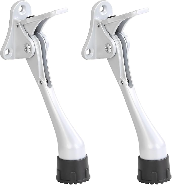 Kickdown Door Stopper 5Inches - 2 Packs One Touch Adjustable Height Door Stop for The Bottom of Door The Bottom of Door Aluminum Alloy Metal Door Stopper with Rubber Tip Silver
