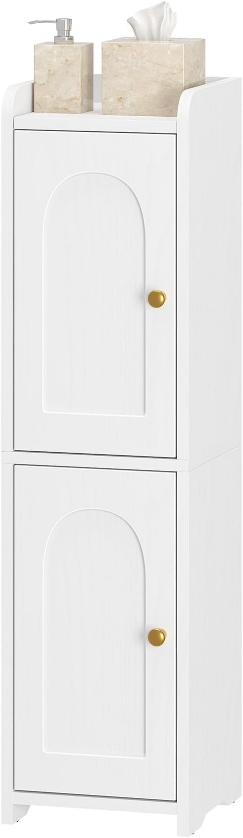 Bathroom Storage Cabinet, Small Corner Floor Cabinet with 2 Doors and Adjustable Shelf, Narrow Toilet Paper Cabinets, Bathroom Organizer for Small Spaces, 7.9" D x 7.9" W x 29.5" H White