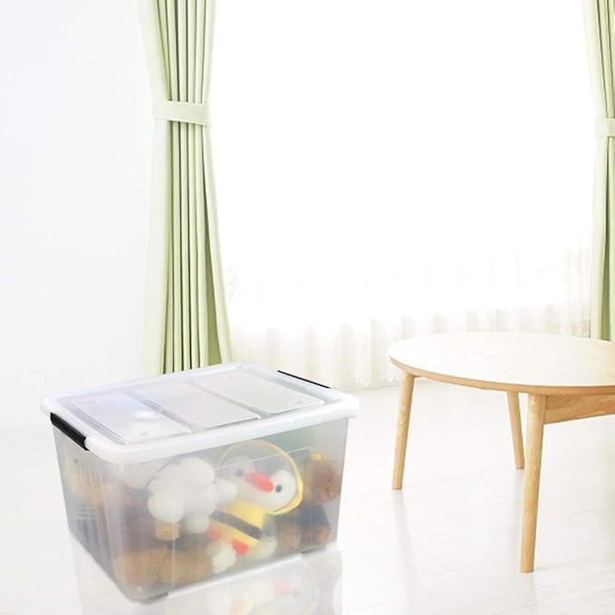 Callyne 70 L Clear Plastic Large Storage Box with Wheels, Set of 4 LargeLatch Plastic Box for Storage