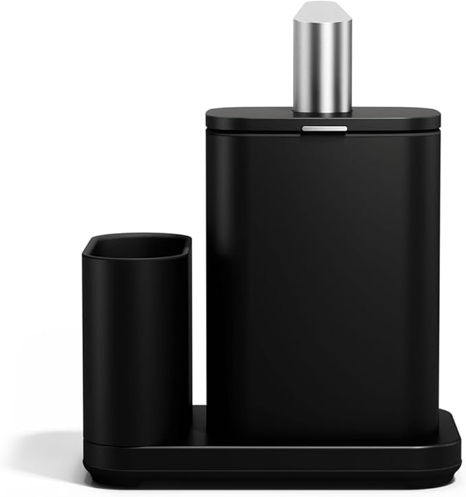 simplehuman Pulse Pump, 16 oz. with Caddy, Premium Soap Dispenser for Kitchen and Bathroom, Drip and Clog Free Valve, Mess-Free Wide Refill, Magnetic Caddy for Sponge, Matte Black Stainless Steel