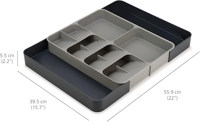 Joseph Joseph DrawerStore Expanding Flatware Cutlery, Utensil & Gadgets Organiser, Expandable in Drawer Space Saving Tray- Grey
