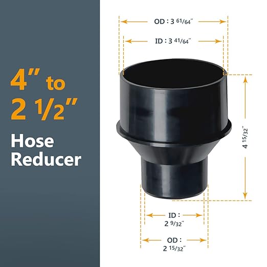POWERTEC 70322 4 Inch to 2-1/2 Inch Reducer and 4 Inch Dust Control Flex Cuff with Stainless Steel Hose Clamps, Dust Collection Fitting for Woodworking Dust Collection Hose and Dust Ports, 1 Set