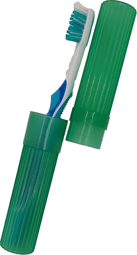 Green Toothbrush Covers & Soap Box Set - Matching Colors - Tooth Brush Cover Cap, Soap Dish Travel, Soap Dish Holder Travel - Plastic Portable Set with Cover