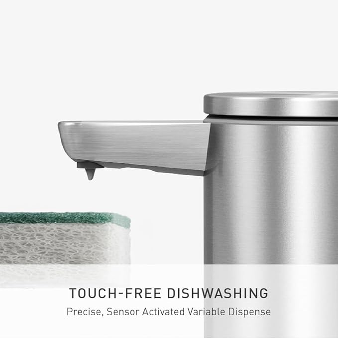 simplehuman Liquid Sensor Pump, 9 oz. with Caddy, Automatic Soap Dispenser for Kitchen and Bathroom, Touchless Motion Sensor, Variable Dispense, Rechargeable, High Grade Brushed Stainless Steel