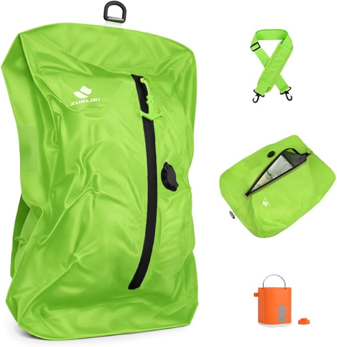 Zurligi Vacuum Bags with Pump for Travel – IPX8 Waterproof Reusable Carry-On Compression Bags for Clothes, Suitcase & Luggage(1-Pack, Green)