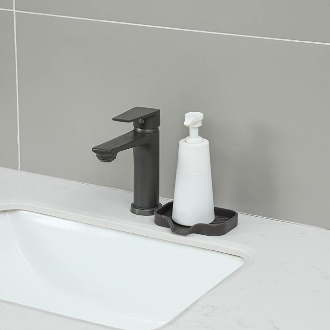 MicoYang Silicone Bathroom Soap Dishes with Drain Spout-Bathroom and Kitchen Sink Organizer,Sponge Holder,Dish Soap Tray,Perfect for Dispenser,Scrubber,Bottle,Cup on Sink or Counter-Coffee 4.9"×3.2"