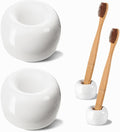 SheeChung Mini Ceramic Toothbrush Holder, Small Handmade Couple Toothbrush Stand for Bathroom Vanity Countertop Travel Camper, Bathroom Organizers and Storage, 2 Pack, White