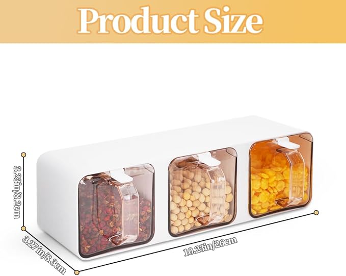 JIABEIUS 3-Grids Seasoning Box, Wall Mounted Salt Container with Spoon, Hanging Spice Drawer Organizer, Kitchen Condiment Jar with Label and Rack for Salt, Sugar, Pepper（White）