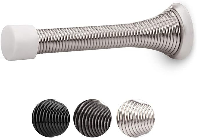 HOMOTEK 20 Pack Spring Door Stopper with Rubber Bumper Satin Nickel 3-1/8" Flexible Spring Heavy Duty Wall Door Stop Low Mounted Door Bumper for Home (Satin Nickel)