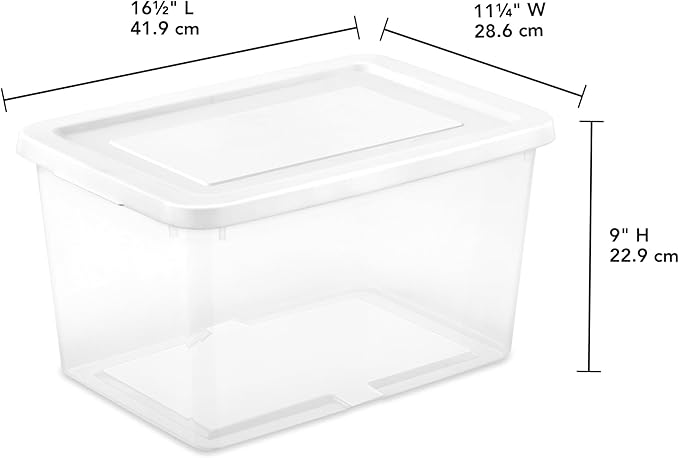 Sterilite 12 Pack Storage Boxes, Clear Plastic Stackable Containers, Lightweight Home Organizers with Snap Lids, 20 Quart, White