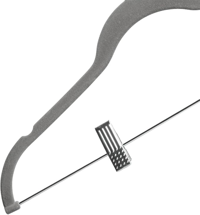 Velvet Pants Hangers Pack of 24, Non-Slip Skirt Clothes Trousers Hangers with Adjustable Clips, 360 ° Swivel Hooks Grey/Silver