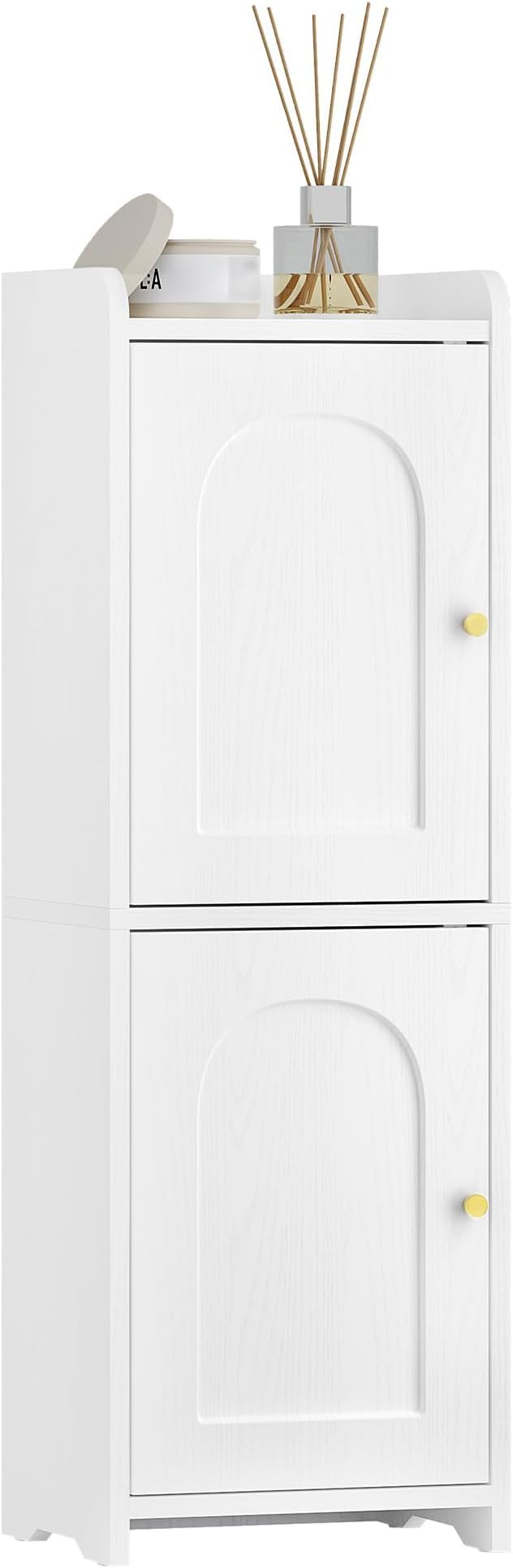 Bathroom Storage Cabinet, Small Corner Floor Cabinet with 2 Doors and Adjustable Shelf, Narrow Toilet Paper Cabinets, Bathroom Organizer for Small Spaces, 7.9" D x 9.8" W x 29.5" H White
