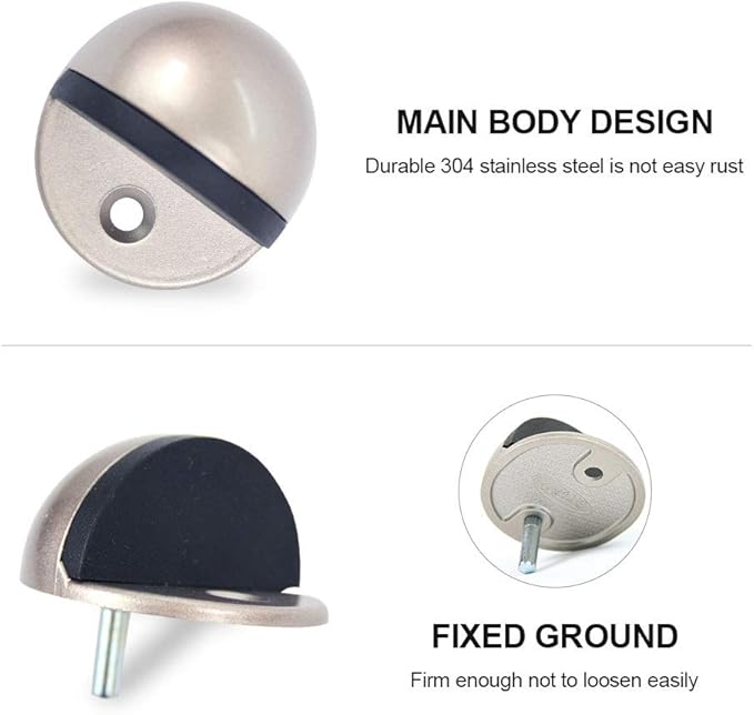 Floor Door Stopper Satin Nickel with Rubber pad, Semicircle Shaped Door Stopper, Stainless Steel for Protecting Wall (2inch x 4pack, Dark Grey)