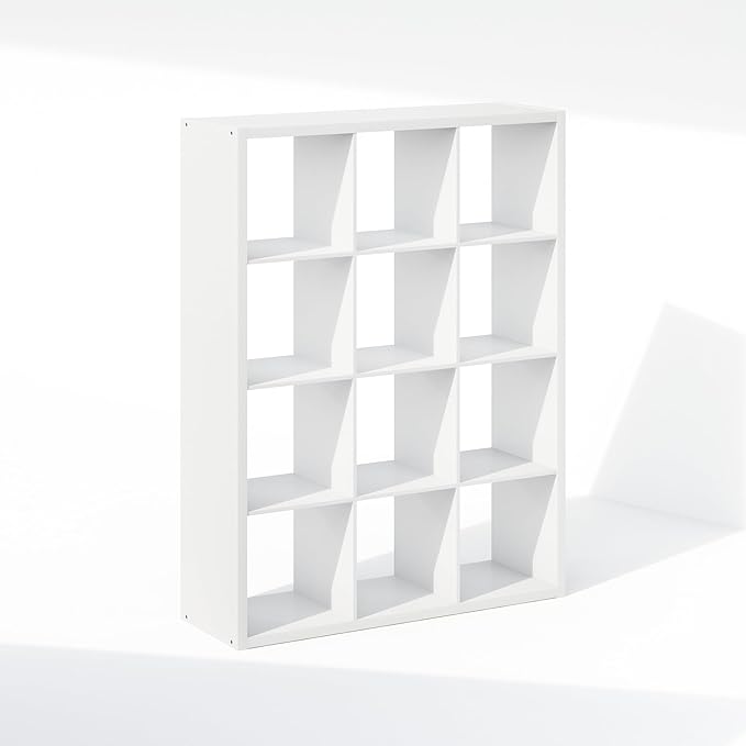 Furinno Cubic Closet Organizers and Storage, 12-Cube Closet Organizer, Open Shelf Closet Storage, Extra Thick Frame for Wardrobe, Bedroom, Living Room, White