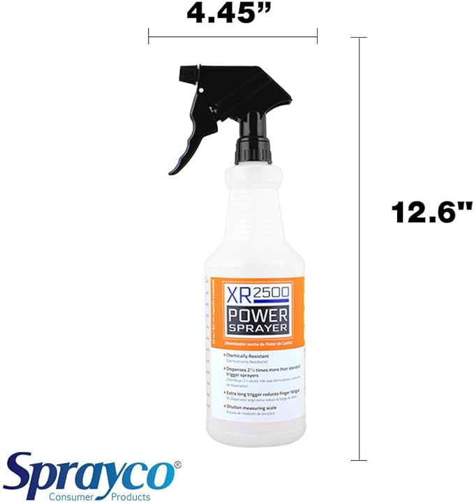 SprayCo 32oz Chemical Resistant Spray Bottle – Adjustable Nozzle, Built-in Dilution Scale, Heavy Duty Plastic, All-Purpose Cleaning, Gardening, Car Detailing, Plant Mister