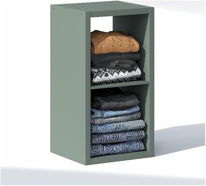 Furinno Cubic Closet Organizers and Storage, 2-Cube Closet Organizer, Open Shelf Closet Storage, Extra Thick Frame for Wardrobe, Bedroom, Living Room, Sage Green