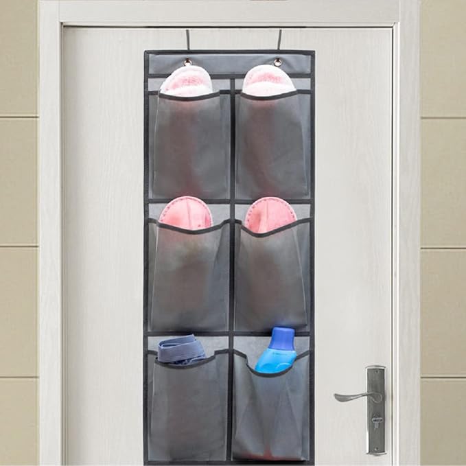 ANZORG 2 Packs Over The Door Hanging Closet Shoes Holder Organizer Shoe Storage Shoe Rack with 6 Pockets (Fabric Pockets)