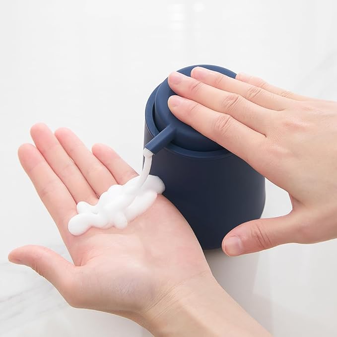 Matte Navy Blue Foaming Hand Soap Dispenser Plastic 11 oz - Modern Minimalist Style for Bathroom & Kitchen Countertop Refillable