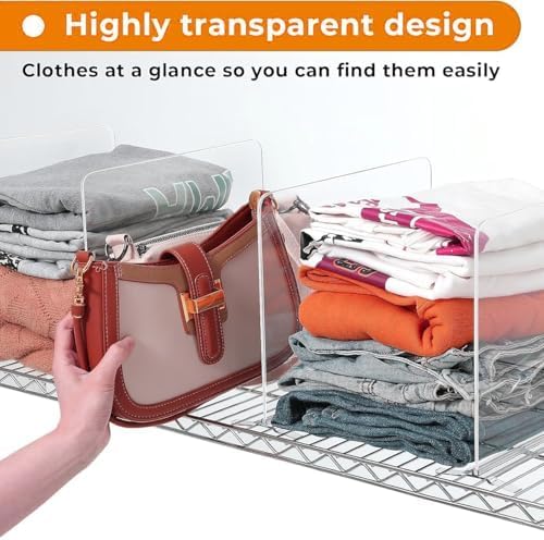 8 Pack Shelf Dividers for Wire Shelves, Acrylic Clear Closet Organizers and Storage for Sweater, Shirts, Bookshelf Handbags Separators Dividers for Closet Organization in Bedroom/Kitchen/Office/Pantry