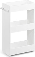 MARTY Wood Rolling Storage Cart 7.9" W, 3 Tier White Slim Utility Kitchen Cart on Wheels Laundry Room Bathroom Organizers Narrow Shelves with Handle Mobile Shelving Unit for Small Places