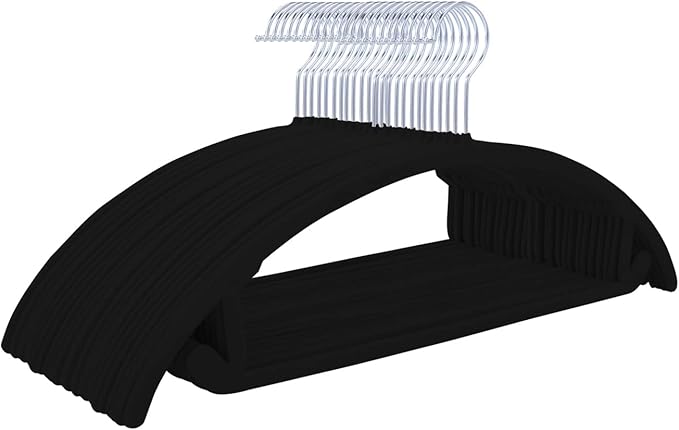 MIZGI Premium Velvet Hangers 50 Pack Heavyduty- Non Slip No Shoulder Bump Suit Hanger - Chrome Hooks,Space Saving Clothes Rounded Shape for Coat,Sweater,Jackets,Pants