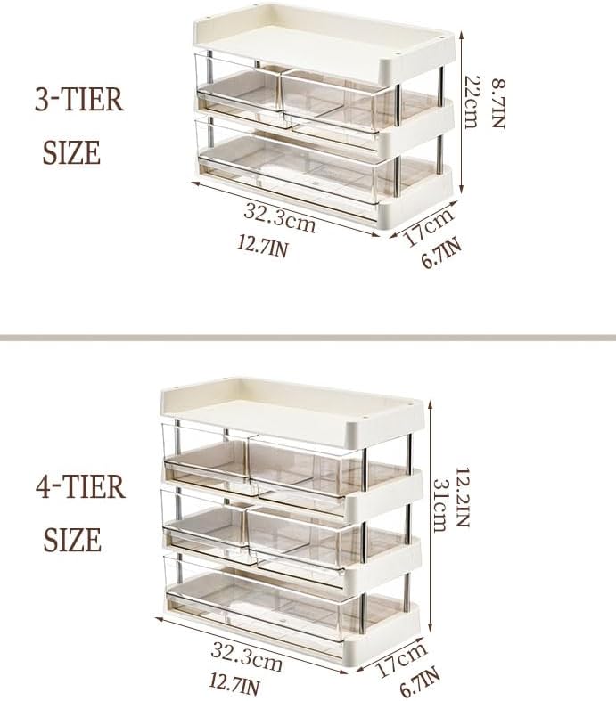 Modular Drawer Organizer, Stackable 3 Trays Come with 3 Drawers box for Tea Bags, Coffee Pods, Spices, Makeup, Office Supplies, Snacks, 12.7x6.7x8.7 inches Countertop Drawer Organizer