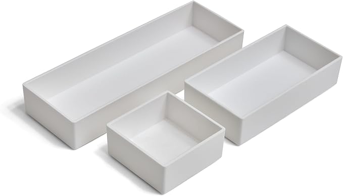 TRU RED Plastic Drawer Organizer Set, 3‑Piece, White – Modular Desk & Drawer Storage for Office Supplies