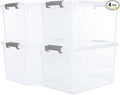 Citylife 32 QT Plastic Storage Bins with Latching Lids Stackable Storage Containers for Organizing Large Clear Storage Box for Garage, Closet, Kitchen, 4 Packs
