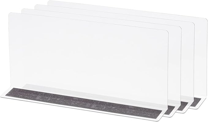 MECCANIXITY L Type Shelf Dividers, PVC Clear Closet Shelf Separator Organizer Clapboard for Cabinet Supermarket with Magnetic Strip 25 x 4 x 12cm Pack of 4