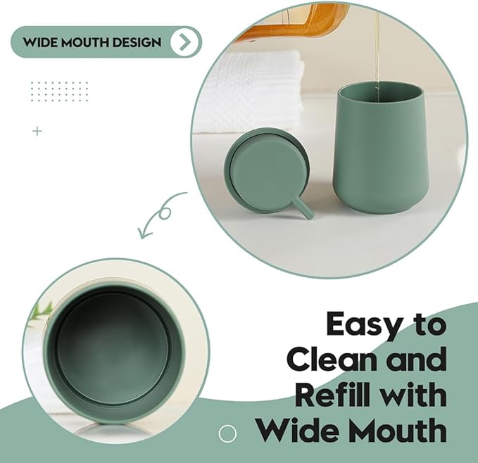 Sage Green Liquid Hand Soap Dispenser Plastic 11 oz - Modern Minimalist Style for Bathroom & Kitchen Countertop Refillable
