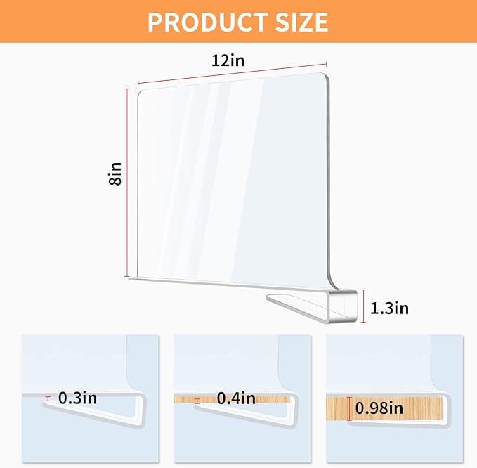 10 Pack Acrylic Shelf Dividers, Clear Shelf Divider for Closet Organization, Closet Shelf Separators for Clothes/Purses, Wood Shelves Organizers in Bedroom, Kitchen, Office, Cabinets, Bathroom Storage