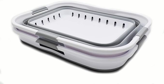 SAMMART 42L (11 gallon) Collapsible Plastic Laundry Basket - Foldable Pop Up Storage Container/Organizer - Portable Basket - Space Saving Hamper/Basket (2, White/Grey)