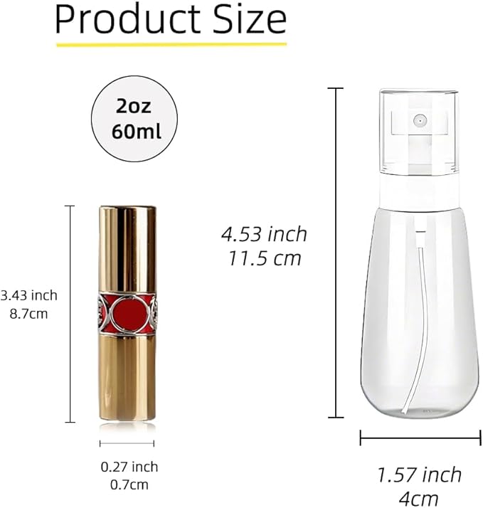 3 Pack Mini Spray Bottles 2oz / 60ml, Fine Mist Water Spray Bottle Leak Proof, Refillable Travel Bottles for Toner, Cosmetics & Hair Care