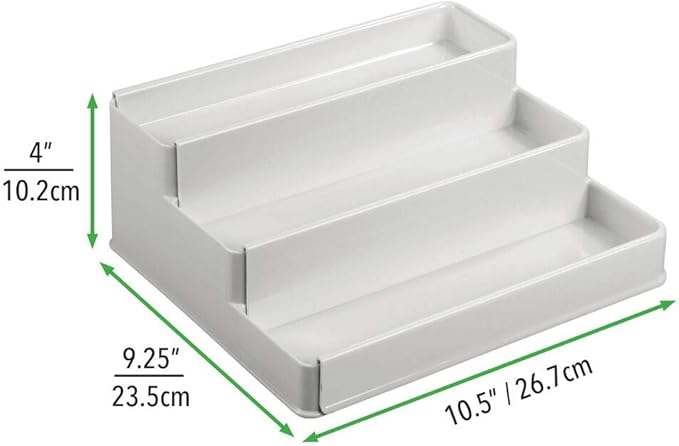 mDesign Plastic Expandable 3-Tier Shelf Rack Organizer - Storage for Bathroom Vanity, Cabinet, Cupboard, Drawer - Holds Medicine, Vitamins, Supplements, Cosmetics - Ligne Collection - Light Gray