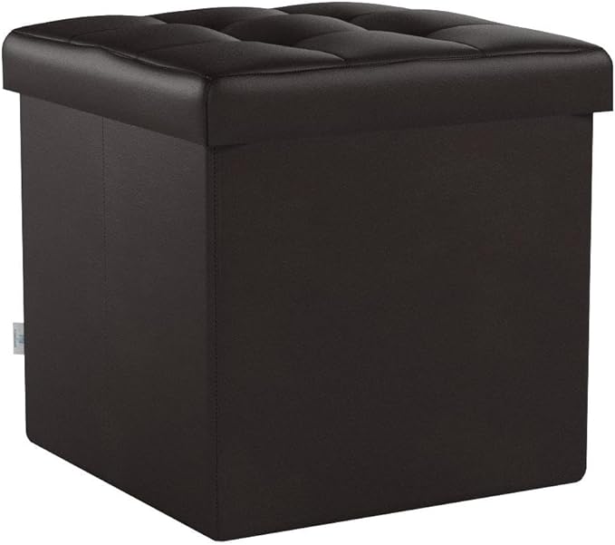 B FSOBEIIALEO Storage Ottoman Small Cube Foot Rest Seat Faux Leather, Brown 12.6"X12.6"X12.6" (2 Pack)