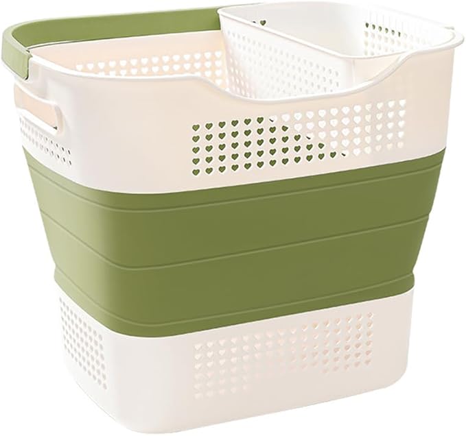 46L Collapsible Laundry Basket with Underwear Hamper, Foldable Laundry Basket, Laundry Baskets Storage Container/Organizer/Clothes Hamper for Laundry (Green)