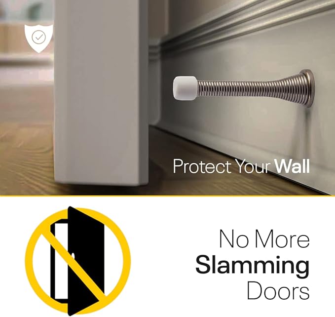 Door Stoppers for Wall – Spring Door Stopper with Rubber Tip – 3-1/4" – Pack of 4 – Doorstop – Ideal for Home, Offices, Schools