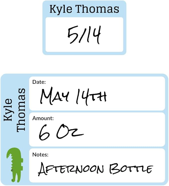 Name Bubbles - Reusable Baby Bottle Labels for Daycare (20 Labels) - Kids Washable Name Tags for Bottles, Sippy Cups, & Snack Containers, Waterproof, Baby Name Stickers, Write-On (Alligator)