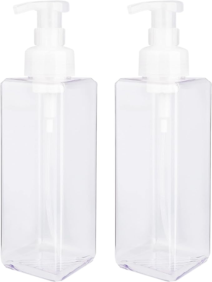 UUJOLY Foaming Soap Dispenser 1L (33.8oz) Refillable Plastic Pump Bottle for Liquid Soap, Shampoo, Body Wash (2 Pcs) (Clear)