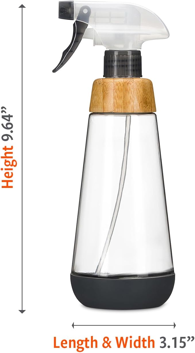 Full Circle Bottle Service - Refillable Glass Spray Bottle for Cleaning - Versatile Stream & Mist Options, Bamboo, Silicone Boot - Ideal for Non-Toxic Solutions & Plant Care, 16oz, Gray