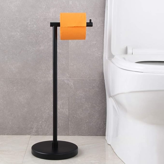 GERZ Bathroom Toilet Paper Holder Stand Modern Tissue Roll Holder SUS304 Stainless Steel Rustproof Freestanding, Matte Black DZY002-BK